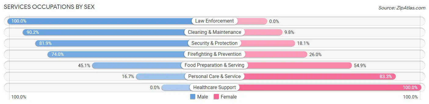 Services Occupations by Sex in Zip Code 15626