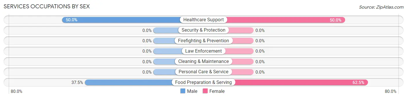 Services Occupations by Sex in Zip Code 15663