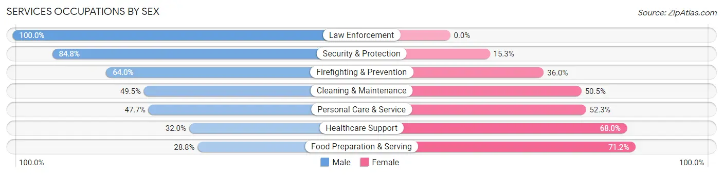 Services Occupations by Sex in Zip Code 15690