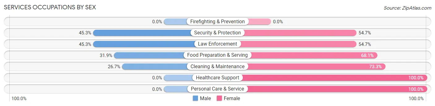 Services Occupations by Sex in Zip Code 15697