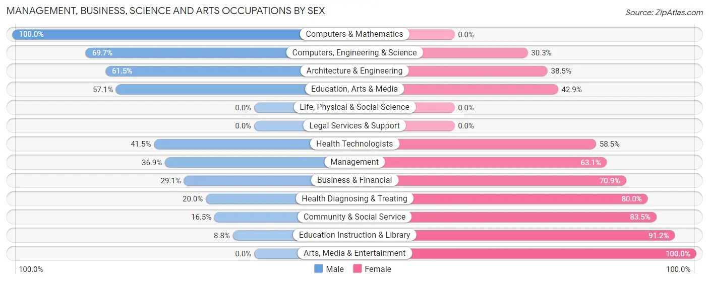 Management, Business, Science and Arts Occupations by Sex in Zip Code 15728