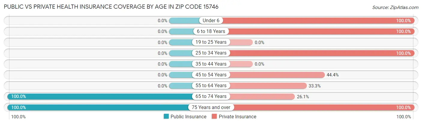 Public vs Private Health Insurance Coverage by Age in Zip Code 15746