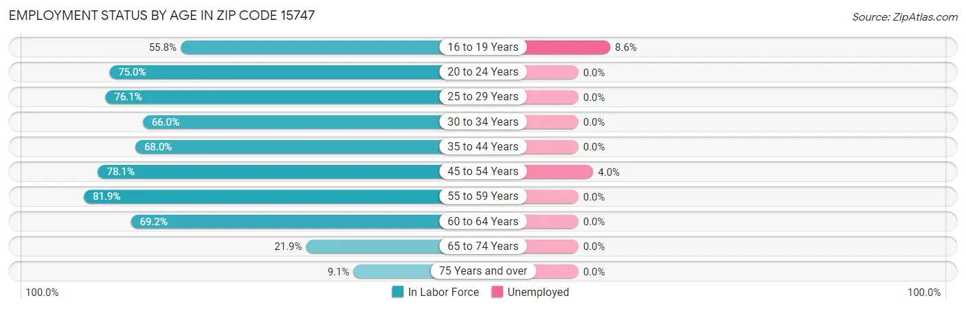 Employment Status by Age in Zip Code 15747