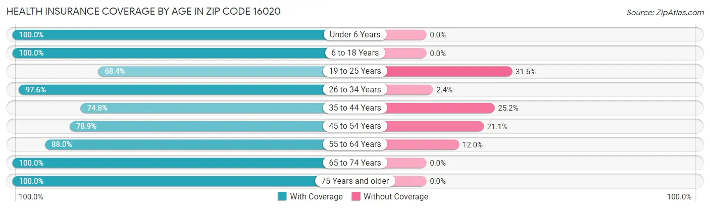 Health Insurance Coverage by Age in Zip Code 16020