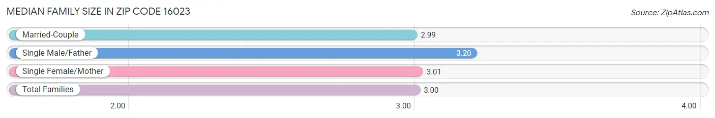 Median Family Size in Zip Code 16023