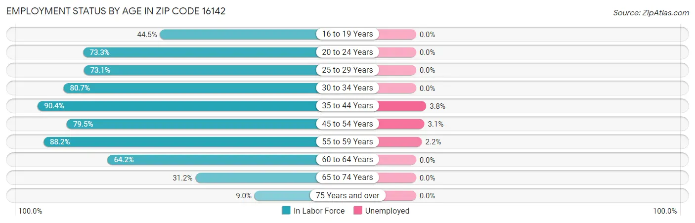 Employment Status by Age in Zip Code 16142