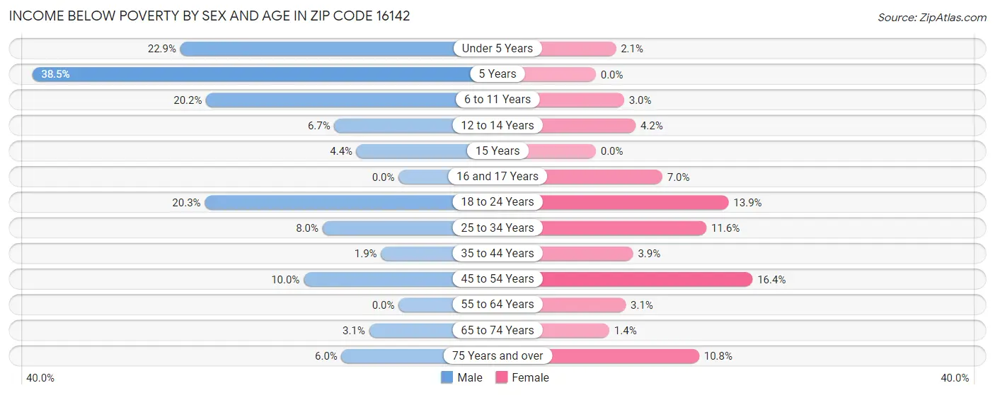 Income Below Poverty by Sex and Age in Zip Code 16142