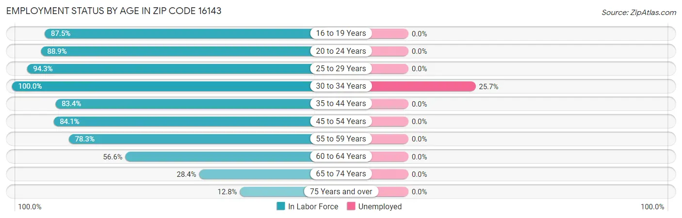 Employment Status by Age in Zip Code 16143