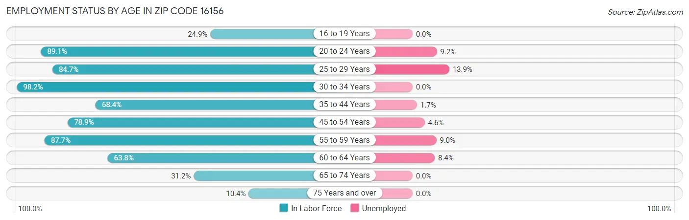 Employment Status by Age in Zip Code 16156