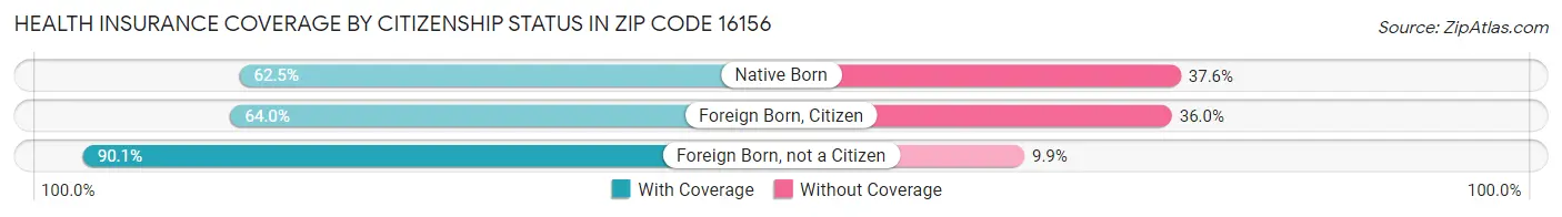 Health Insurance Coverage by Citizenship Status in Zip Code 16156