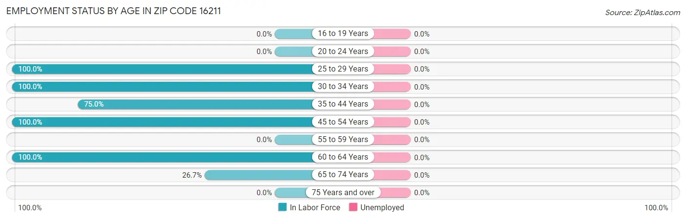 Employment Status by Age in Zip Code 16211