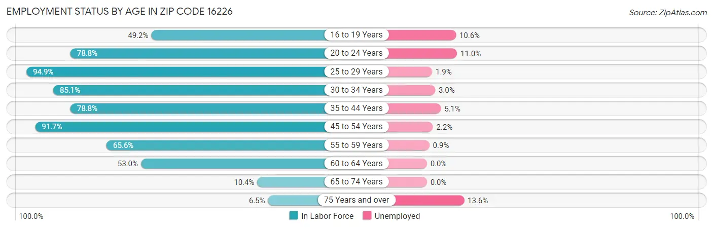 Employment Status by Age in Zip Code 16226