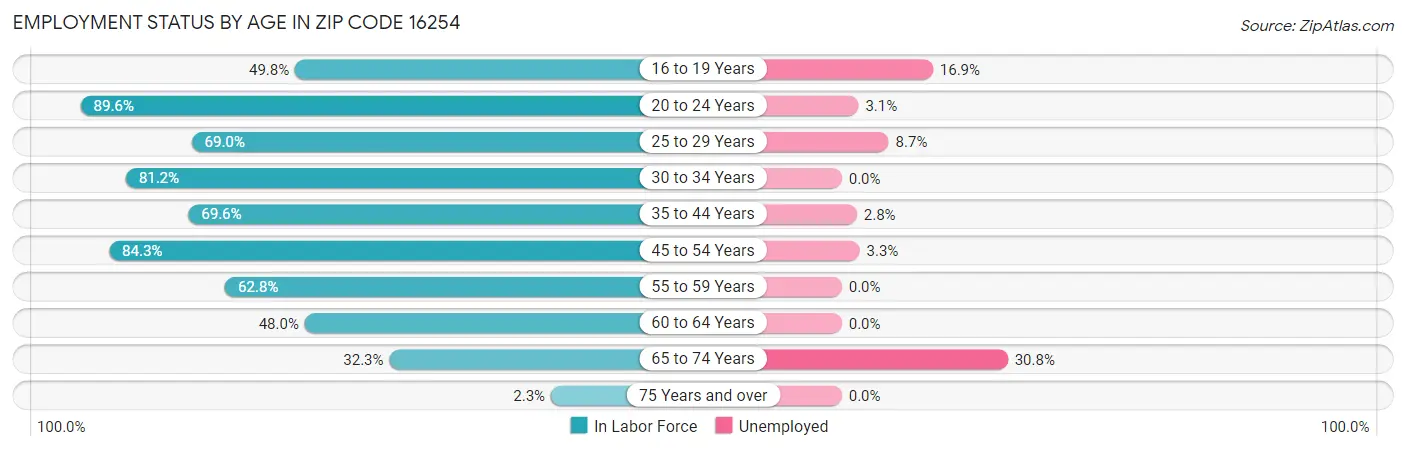 Employment Status by Age in Zip Code 16254