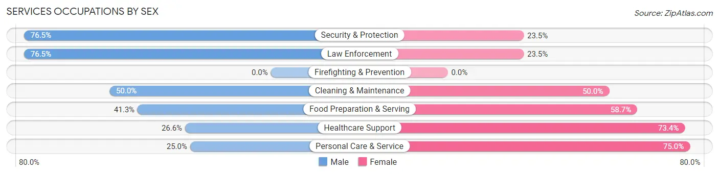 Services Occupations by Sex in Zip Code 16255