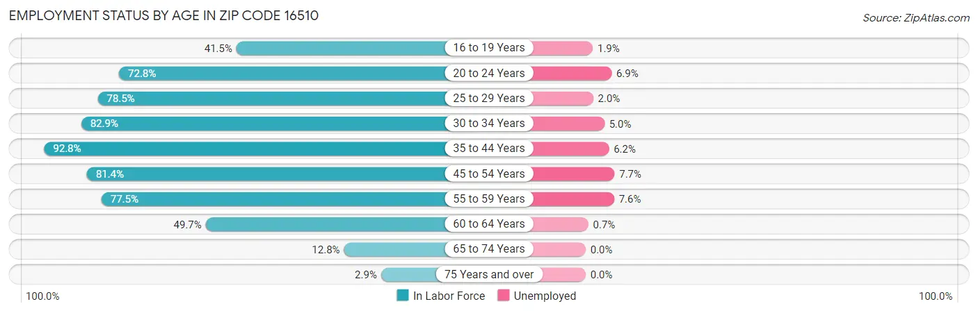 Employment Status by Age in Zip Code 16510