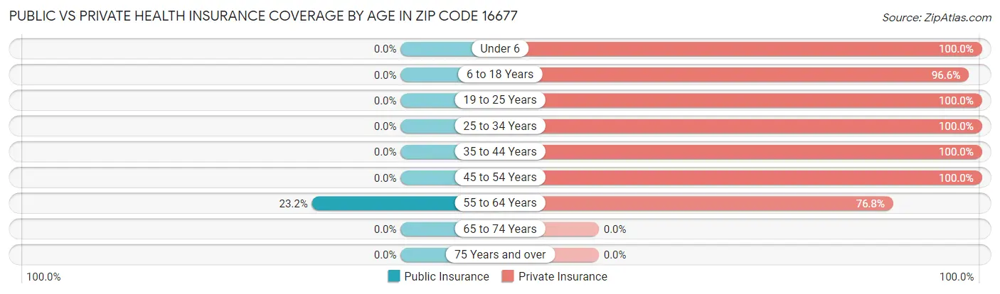 Public vs Private Health Insurance Coverage by Age in Zip Code 16677