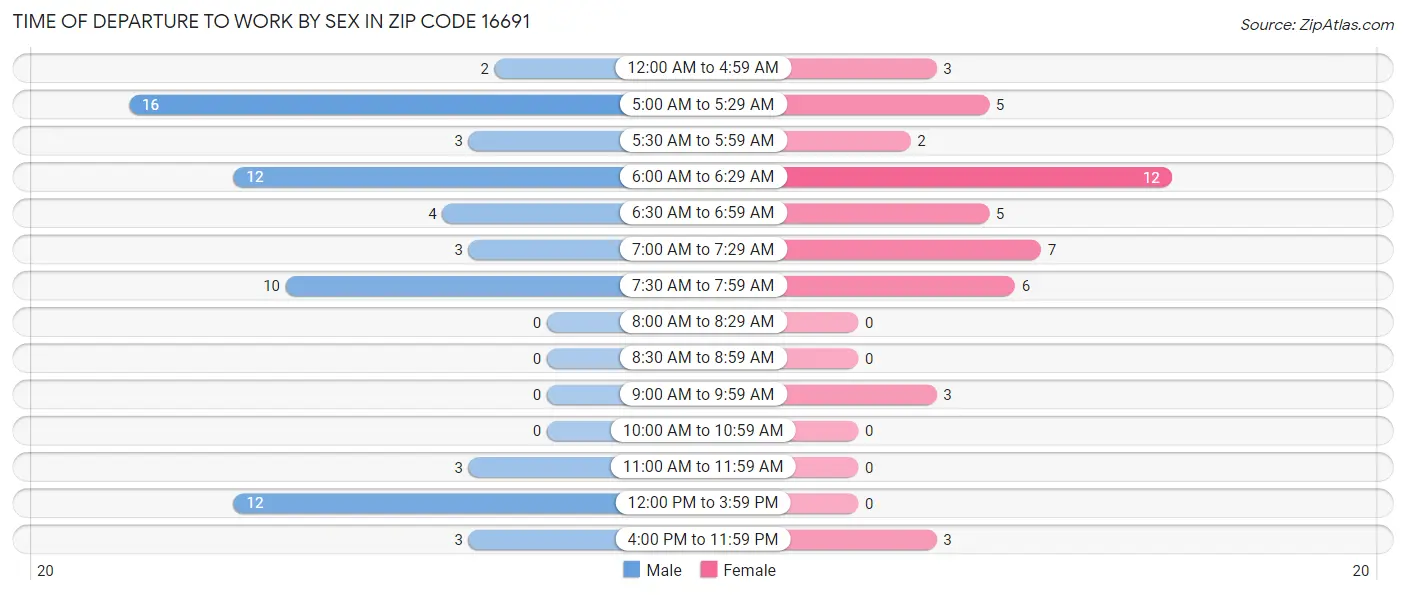 Time of Departure to Work by Sex in Zip Code 16691