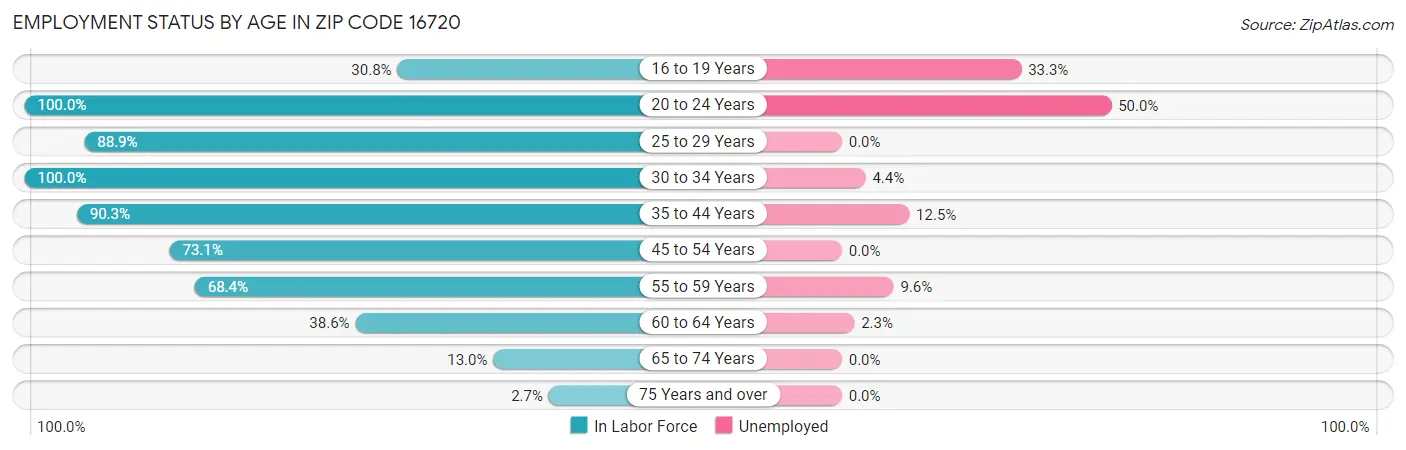 Employment Status by Age in Zip Code 16720