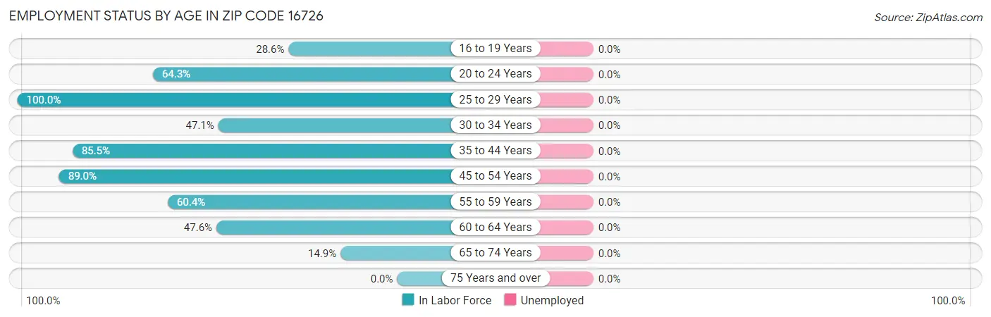 Employment Status by Age in Zip Code 16726