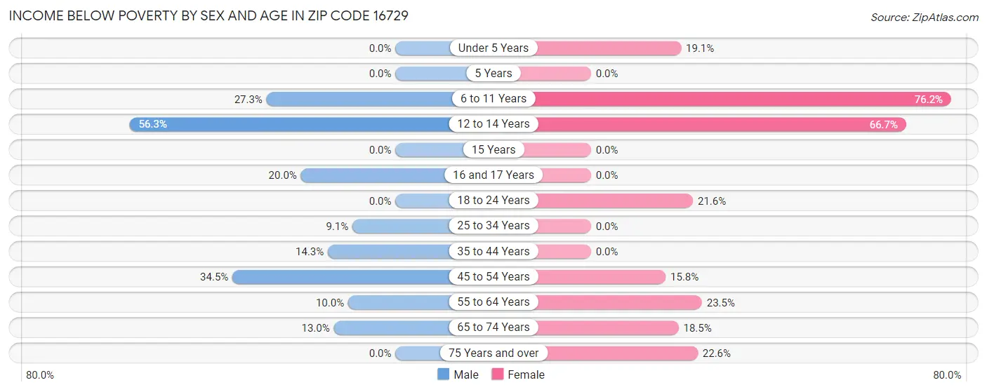 Income Below Poverty by Sex and Age in Zip Code 16729