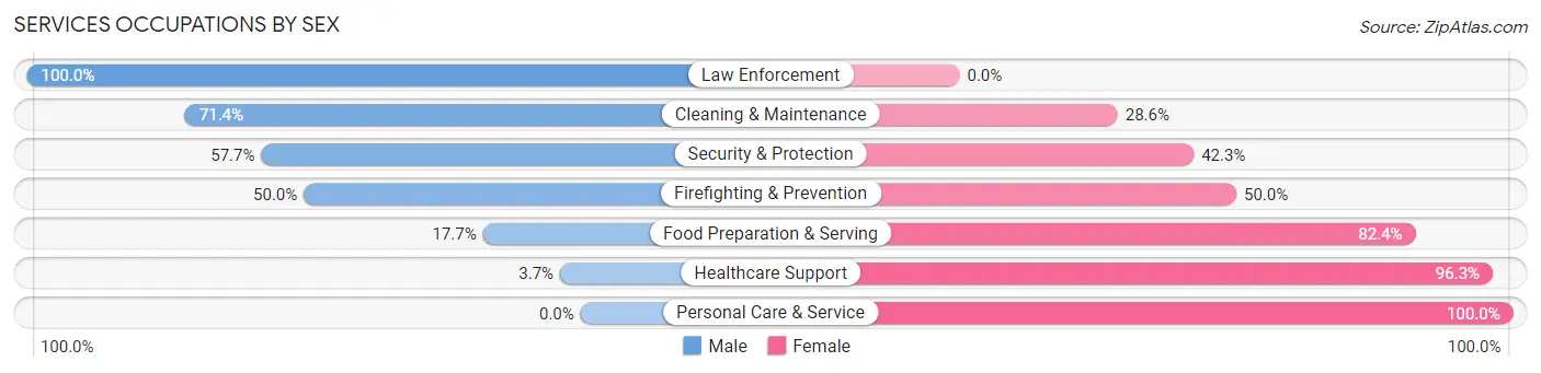 Services Occupations by Sex in Zip Code 16738