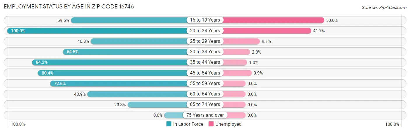 Employment Status by Age in Zip Code 16746