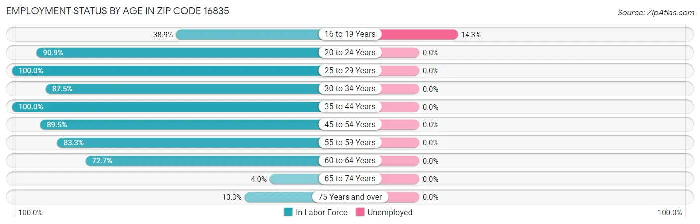 Employment Status by Age in Zip Code 16835