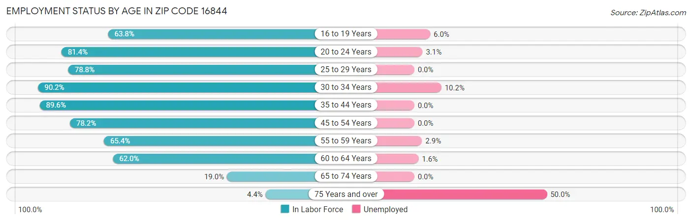 Employment Status by Age in Zip Code 16844