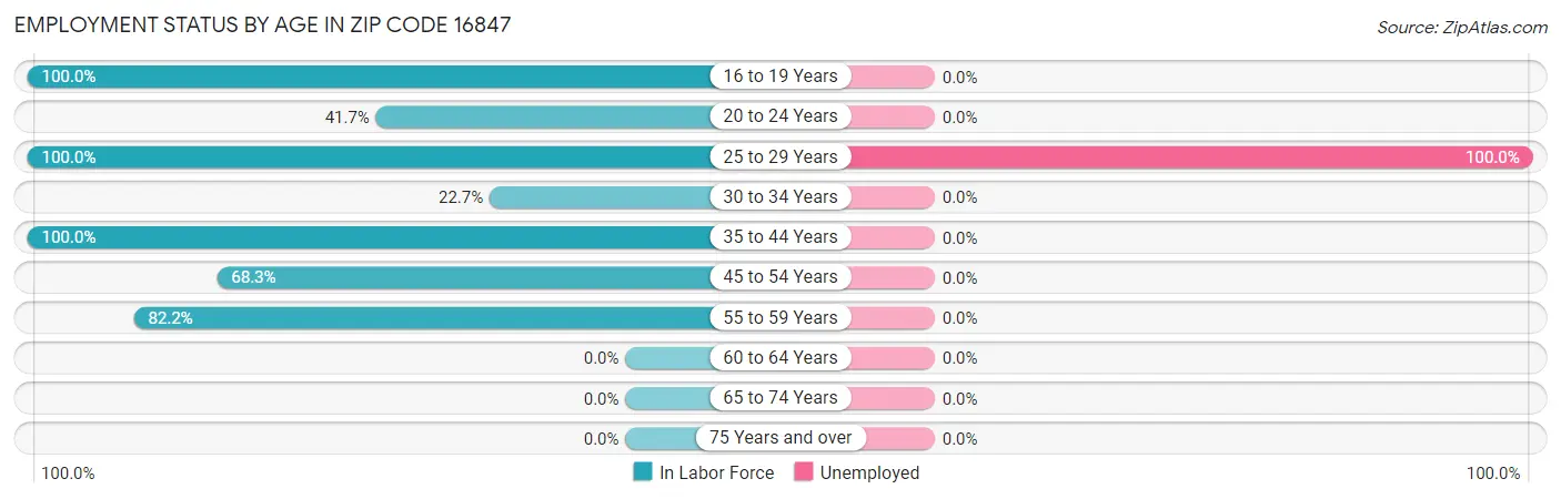 Employment Status by Age in Zip Code 16847