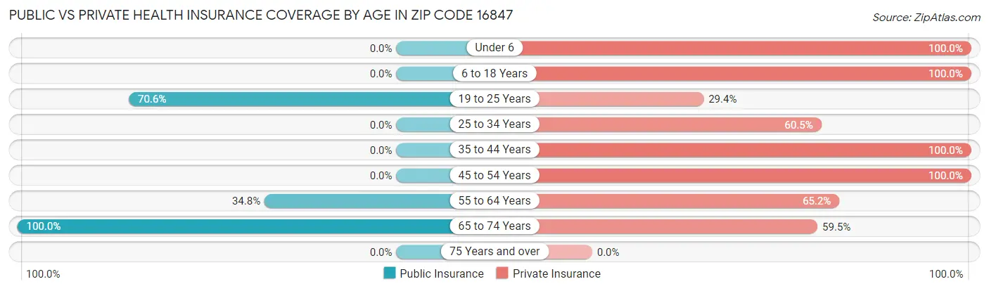Public vs Private Health Insurance Coverage by Age in Zip Code 16847