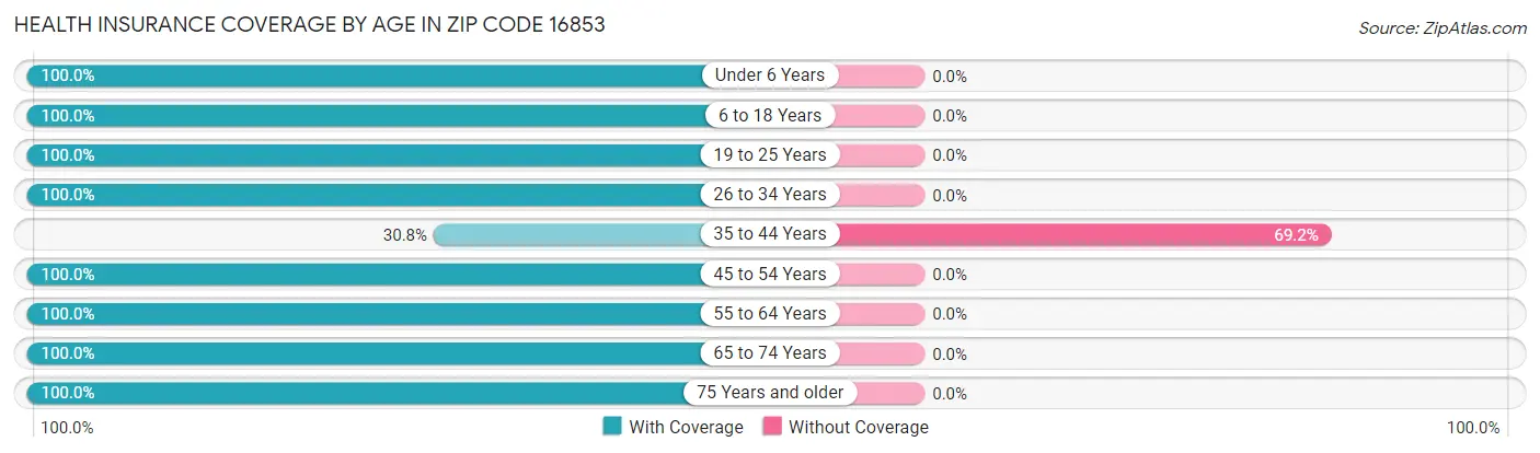 Health Insurance Coverage by Age in Zip Code 16853