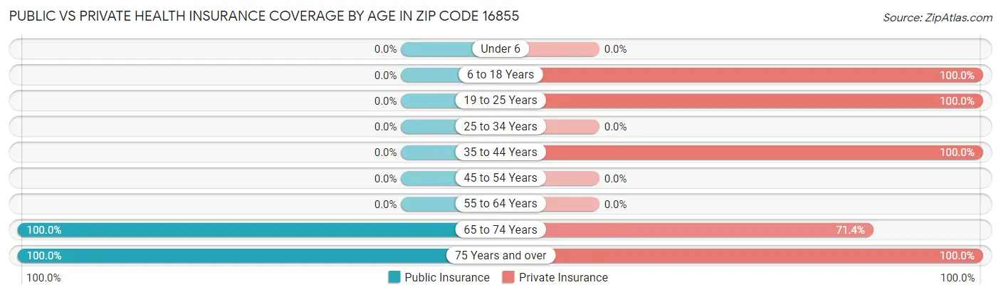 Public vs Private Health Insurance Coverage by Age in Zip Code 16855