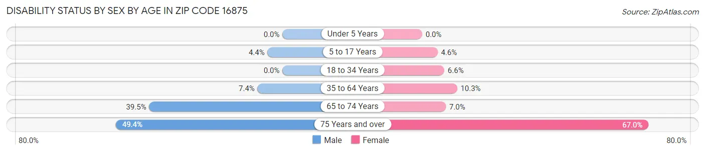 Disability Status by Sex by Age in Zip Code 16875