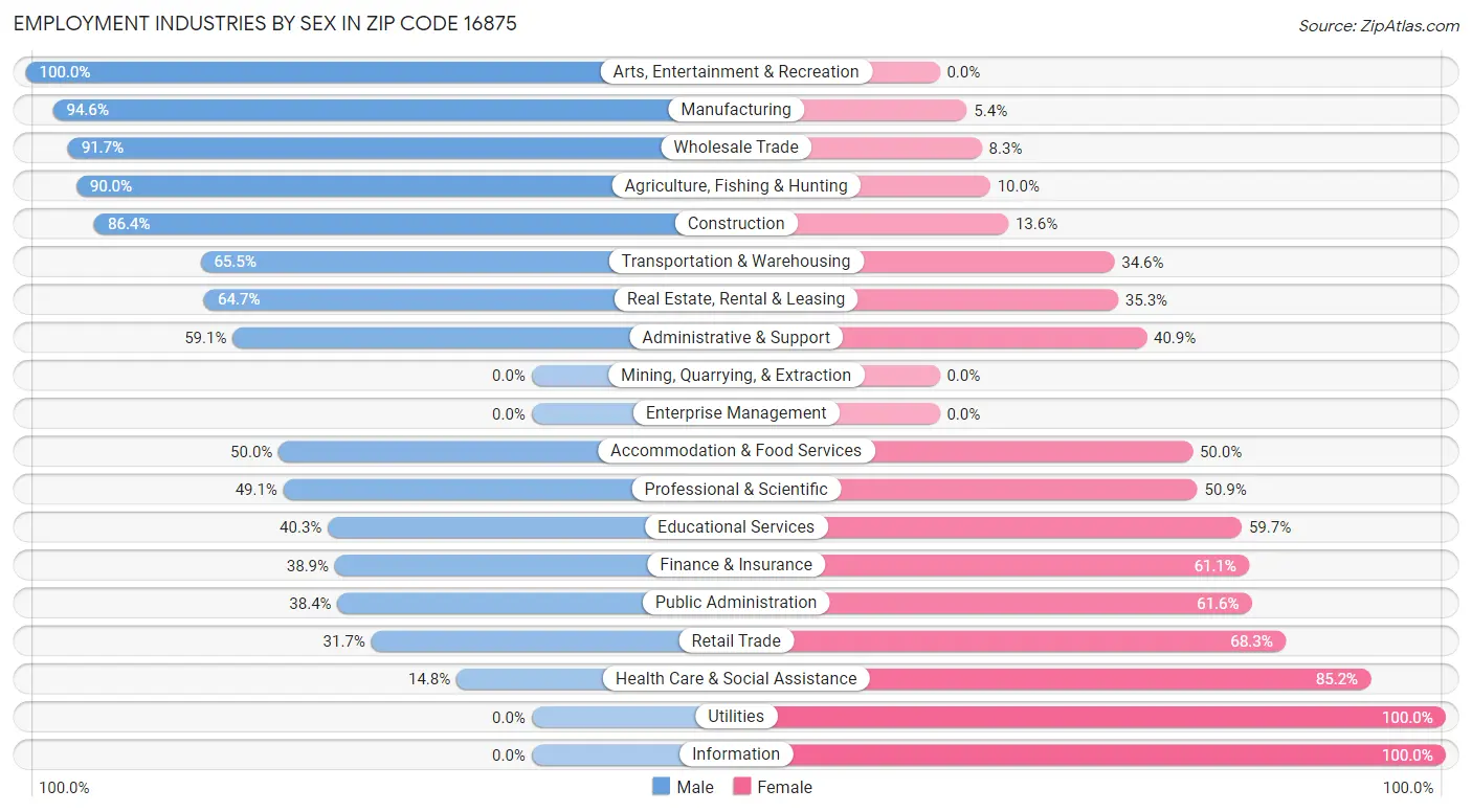 Employment Industries by Sex in Zip Code 16875