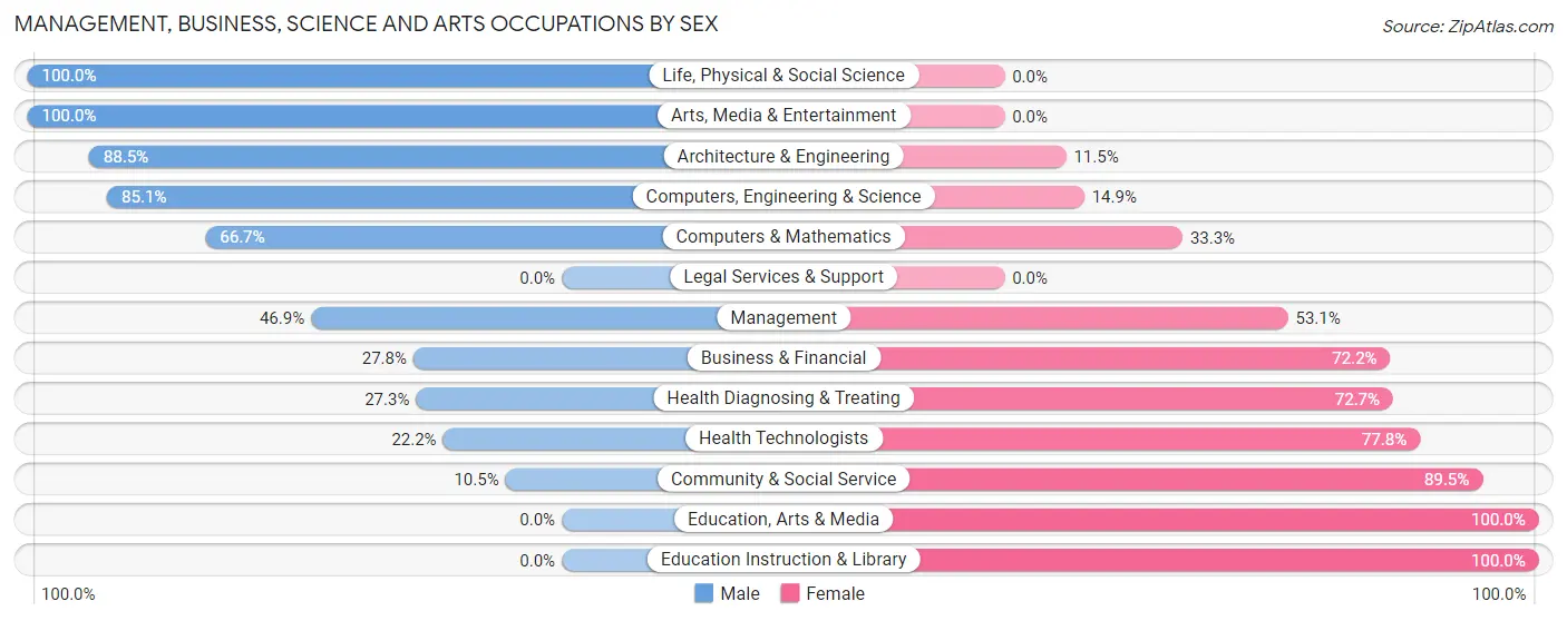 Management, Business, Science and Arts Occupations by Sex in Zip Code 16878