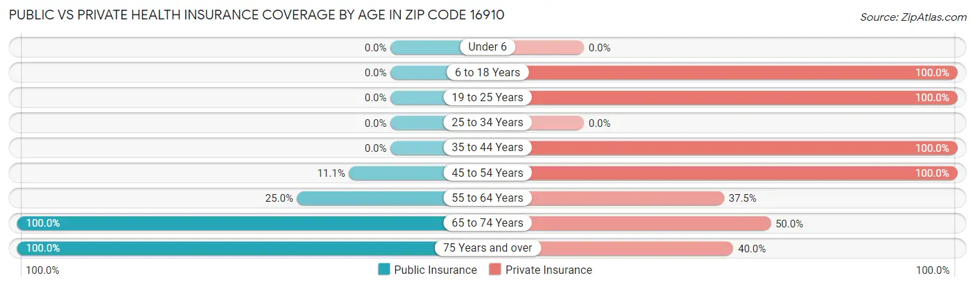 Public vs Private Health Insurance Coverage by Age in Zip Code 16910