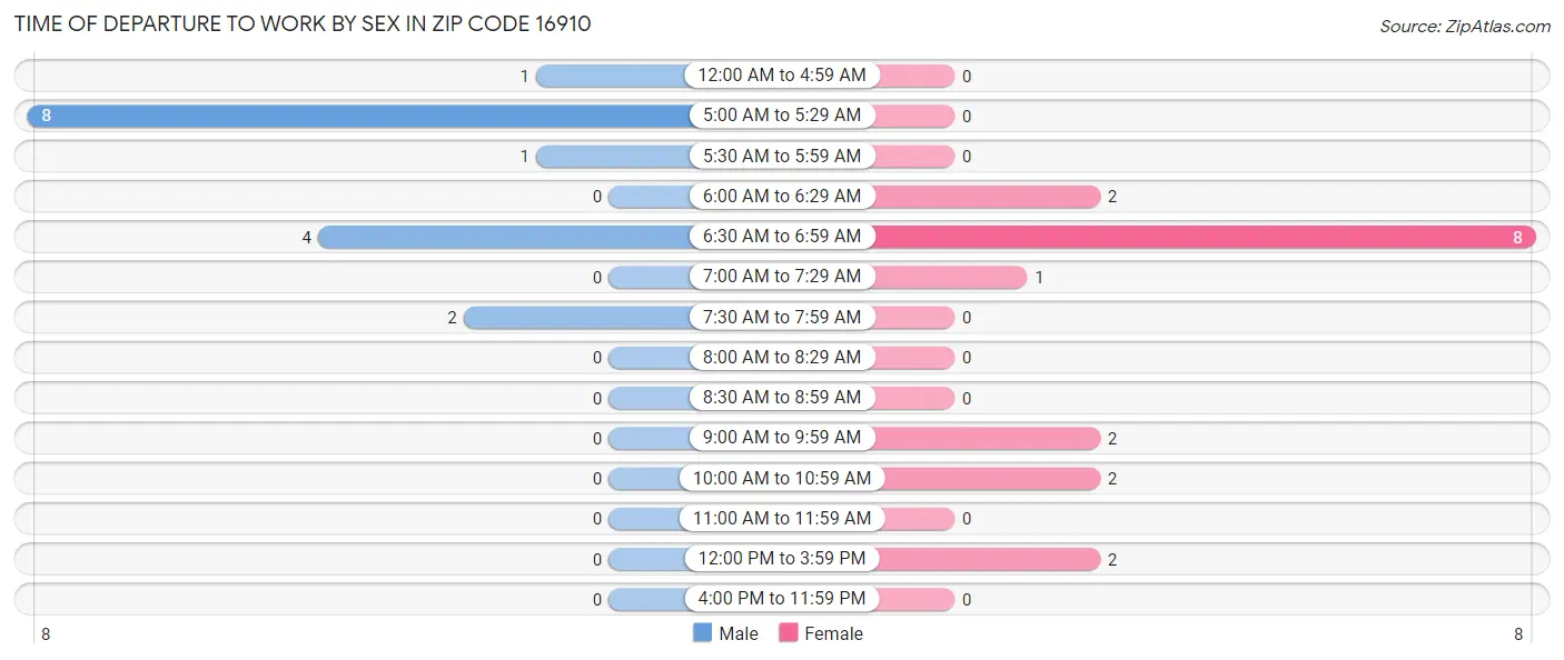 Time of Departure to Work by Sex in Zip Code 16910