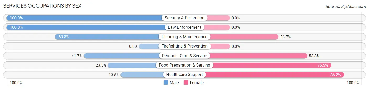 Services Occupations by Sex in Zip Code 16950