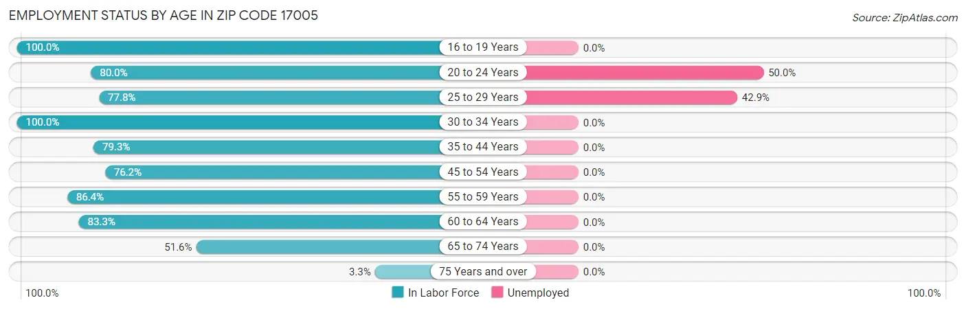 Employment Status by Age in Zip Code 17005