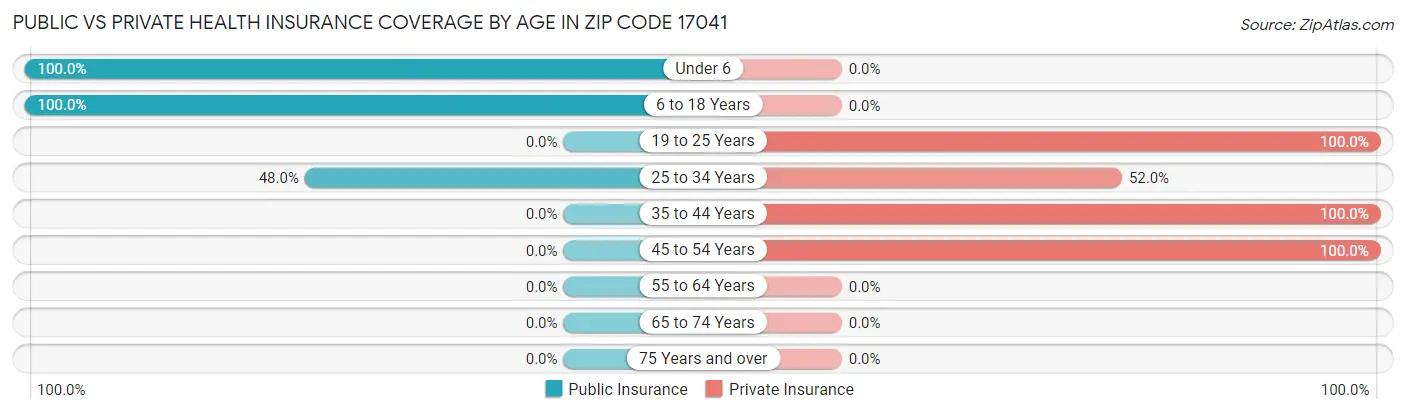 Public vs Private Health Insurance Coverage by Age in Zip Code 17041
