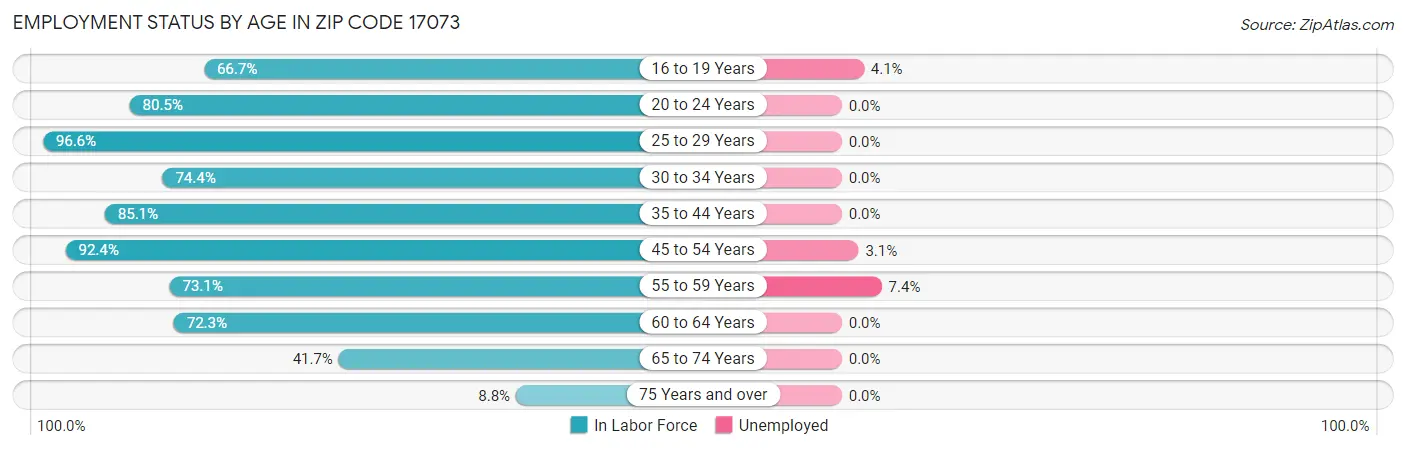 Employment Status by Age in Zip Code 17073