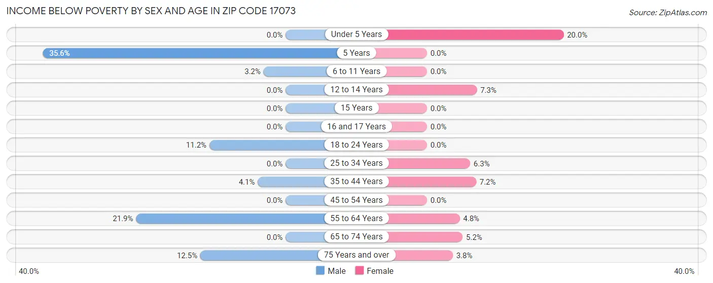 Income Below Poverty by Sex and Age in Zip Code 17073