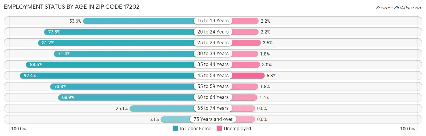 Employment Status by Age in Zip Code 17202