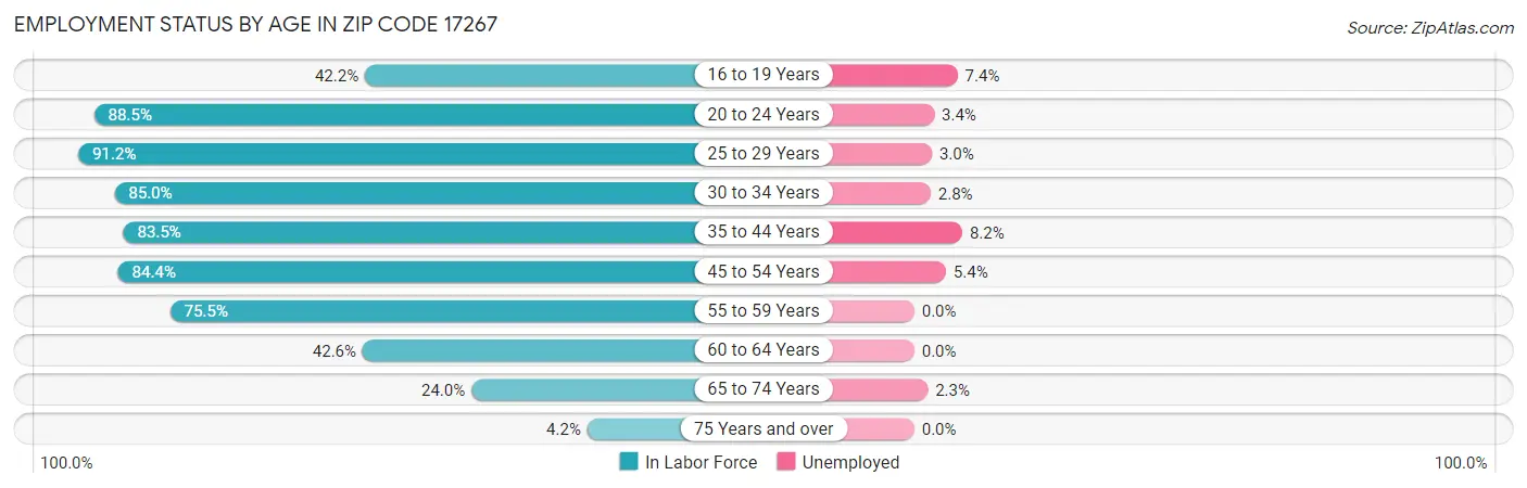 Employment Status by Age in Zip Code 17267