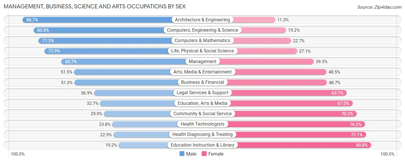 Management, Business, Science and Arts Occupations by Sex in Zip Code 17331