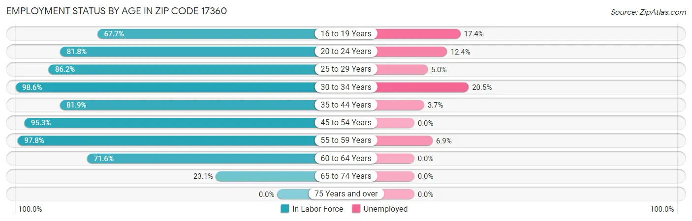 Employment Status by Age in Zip Code 17360