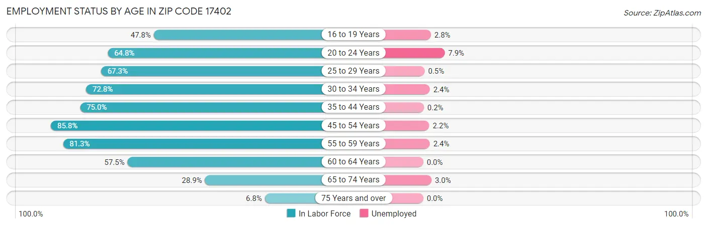 Employment Status by Age in Zip Code 17402