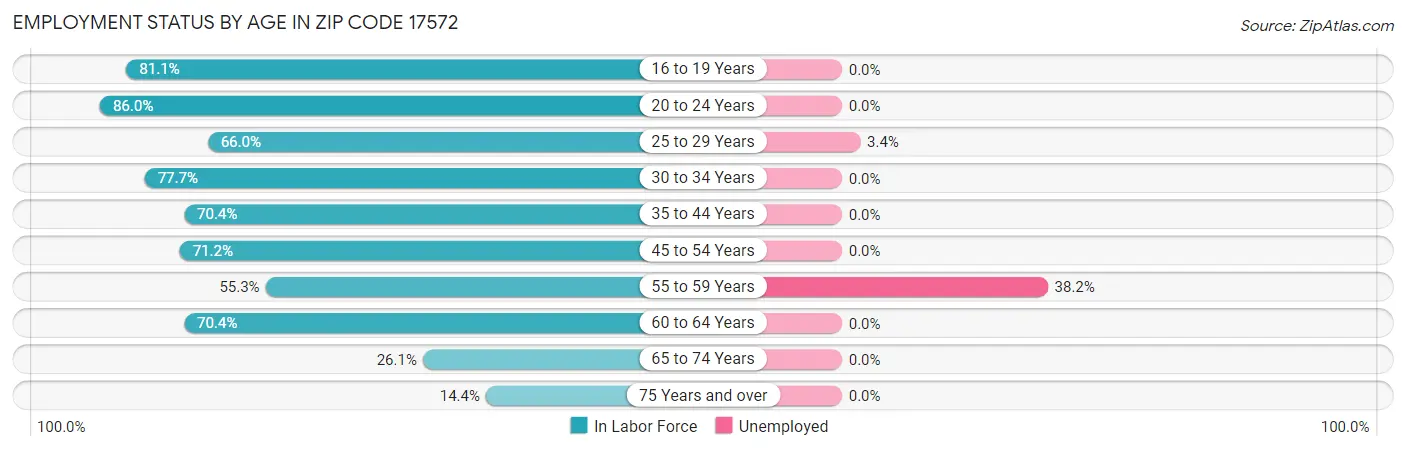 Employment Status by Age in Zip Code 17572