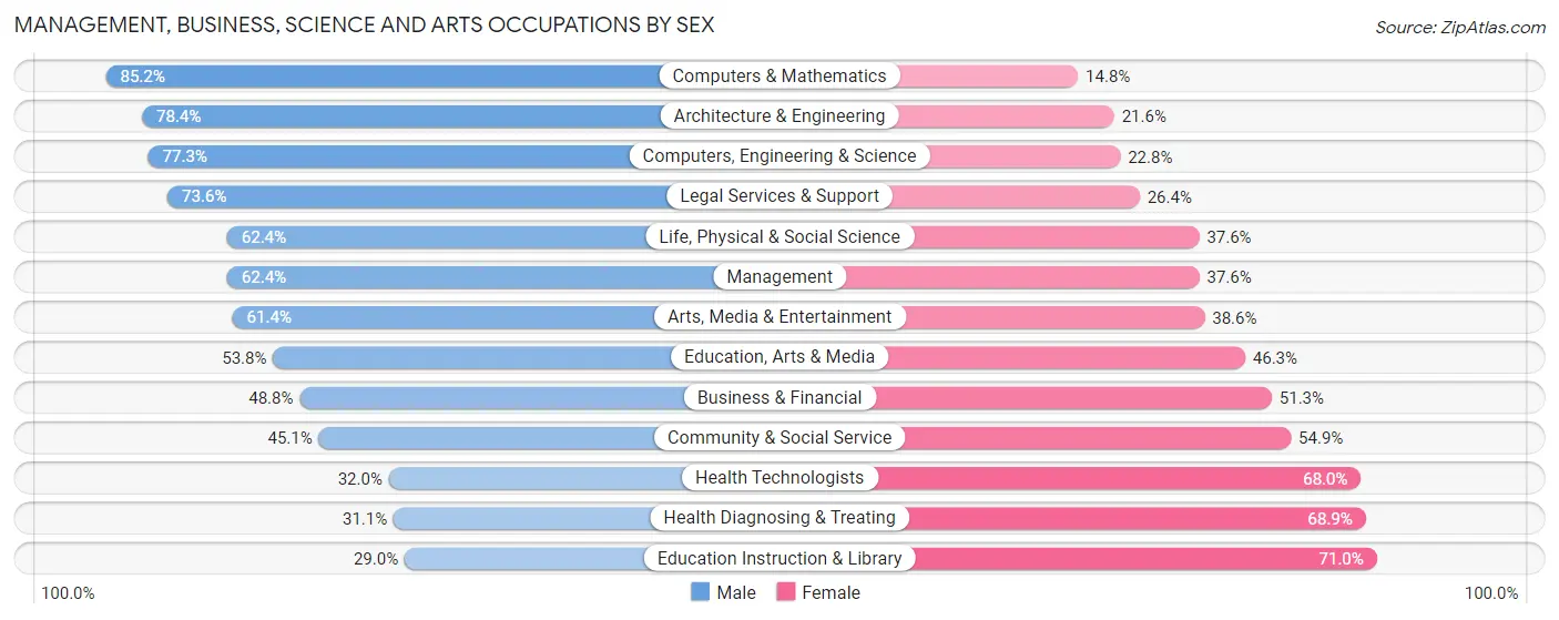 Management, Business, Science and Arts Occupations by Sex in Zip Code 17601