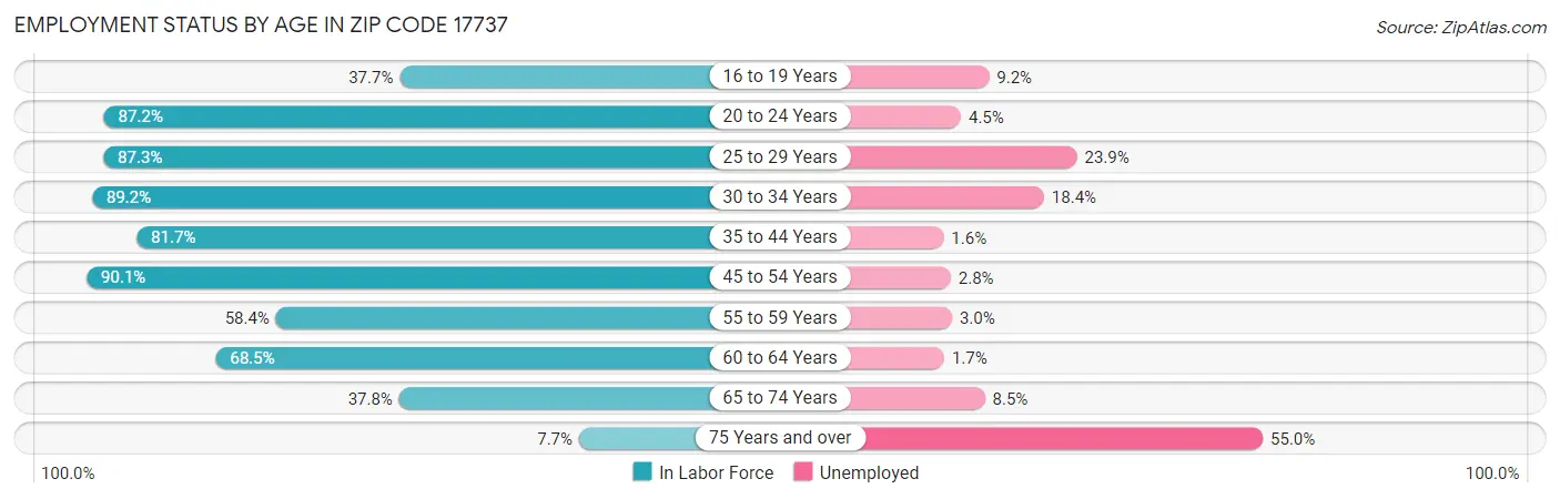 Employment Status by Age in Zip Code 17737